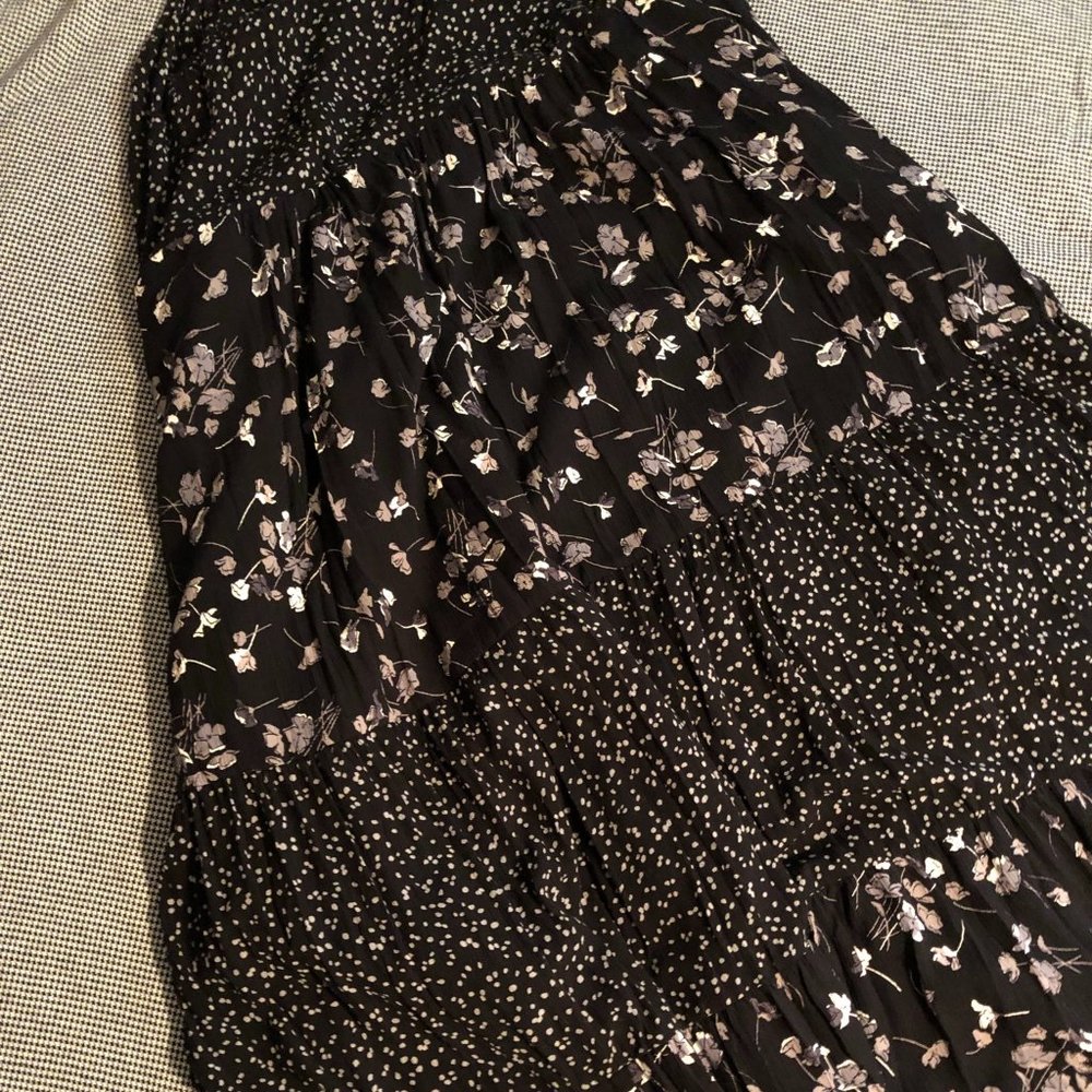 Black Mixed Pattern Tiered Maxi Dress, 3X